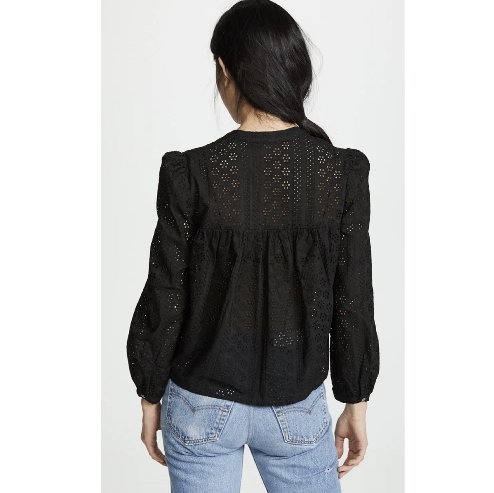 Madewell | Eyelet Double-Tie Peasant Top in Black - Picture 4 of 10